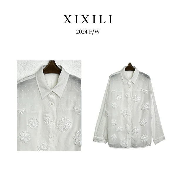 D64020-春夏手工花朵新款衬衣女