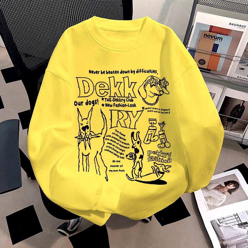 Dekkry原创学院风涂鸦字母印花秋冬纯棉长袖男女打底百搭t恤上衣