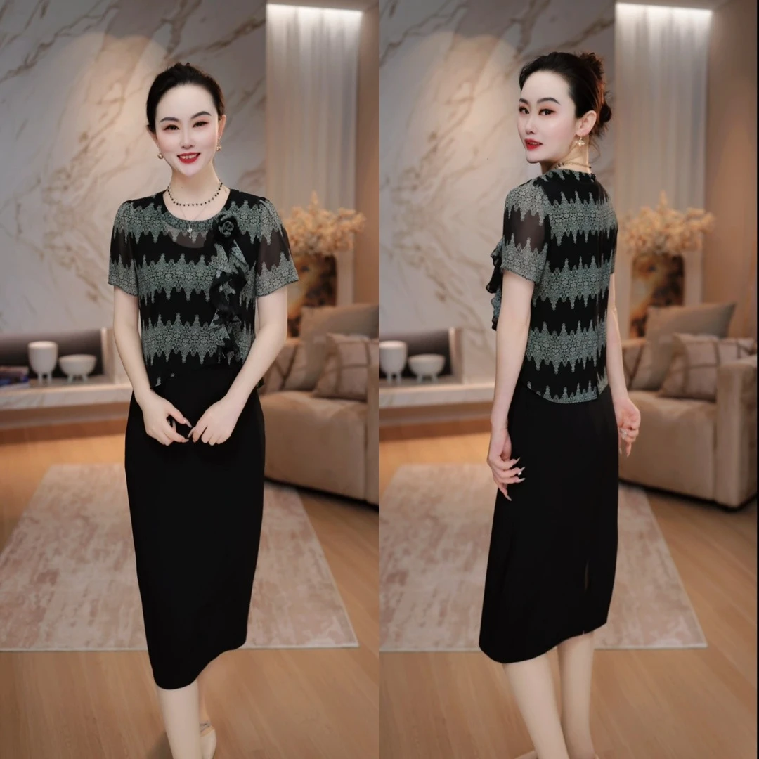 外衣+连衣裙2025夏季新款显瘦气质女人味黑色两件套连衣裙M-5XL
