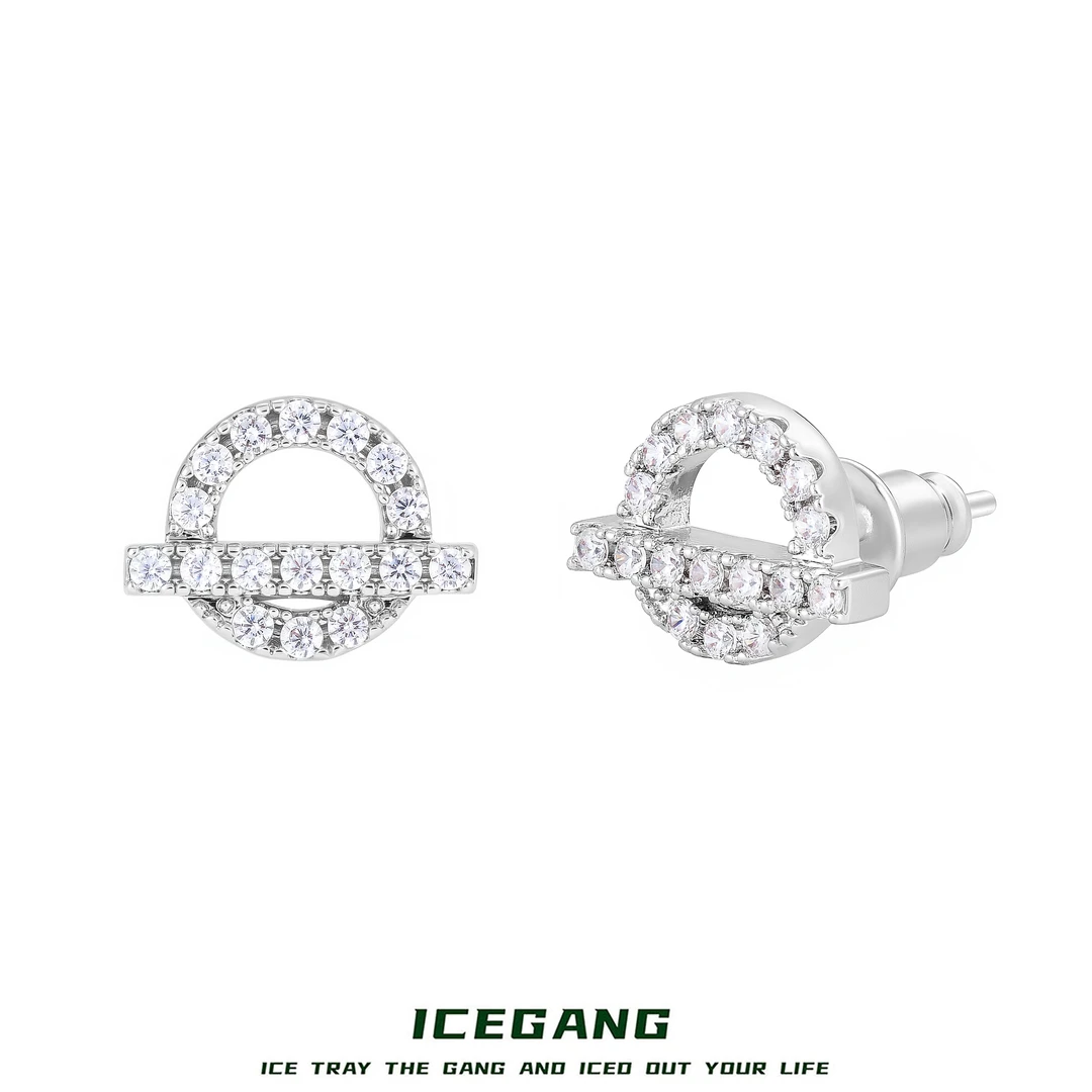 ICEGANG 925银莫桑石耳饰 美式猪鼻子小Q耳钉S925通体纯银莫桑石