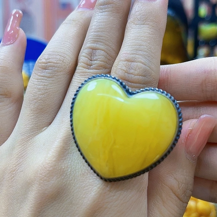 琥珀银S925镶嵌颈饰戒指