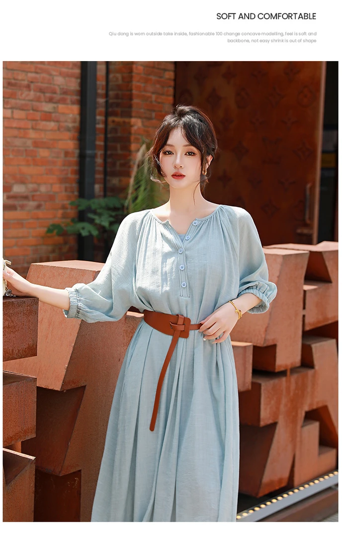 特！裙子+打底吊带+腰带！三件套！文艺风宽松女士连衣裙 H6777 F548