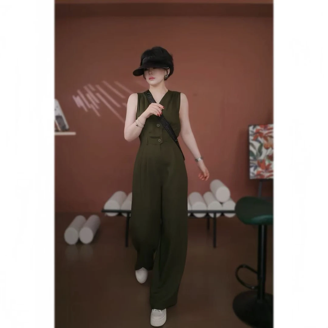 【囡囡专属】法国进口亚麻时尚V领无袖背心连体裤女