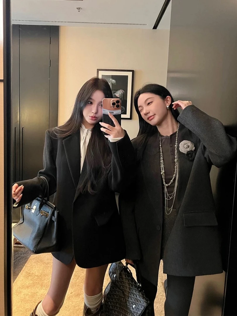 SS81227高端小香风亮片西装女中长款冬新款法式气质亮闪夹棉西服