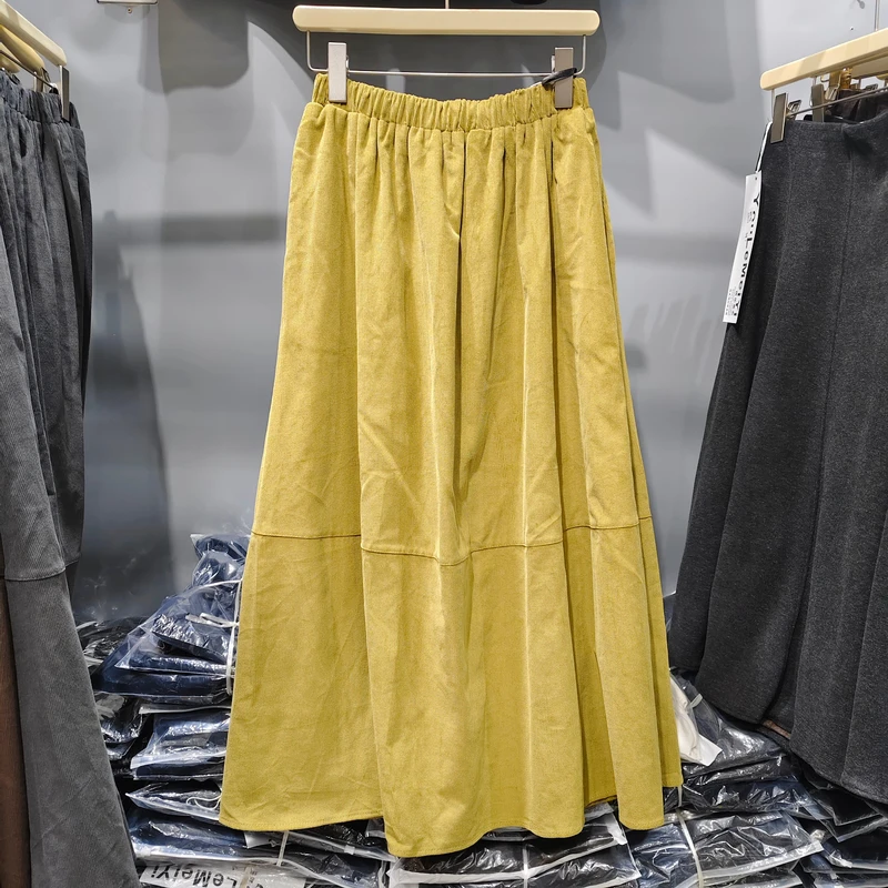 休闲纯色百搭松紧腰中长款半身裙女2025秋季新款简约宽松A字裙潮
