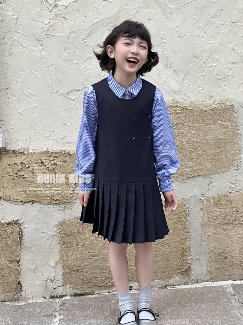 【嗒囜】女童25新款童装韩系学院风背心裙春季时尚百搭洋气百褶裙