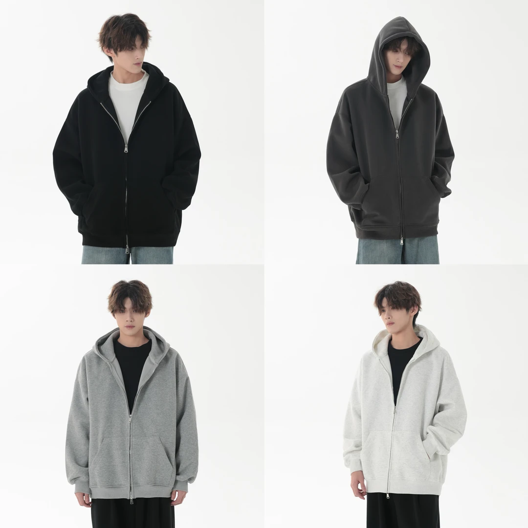 秋季420g重磅男女情侣款卫衣纯色宽松开衫连帽百搭上衣外套