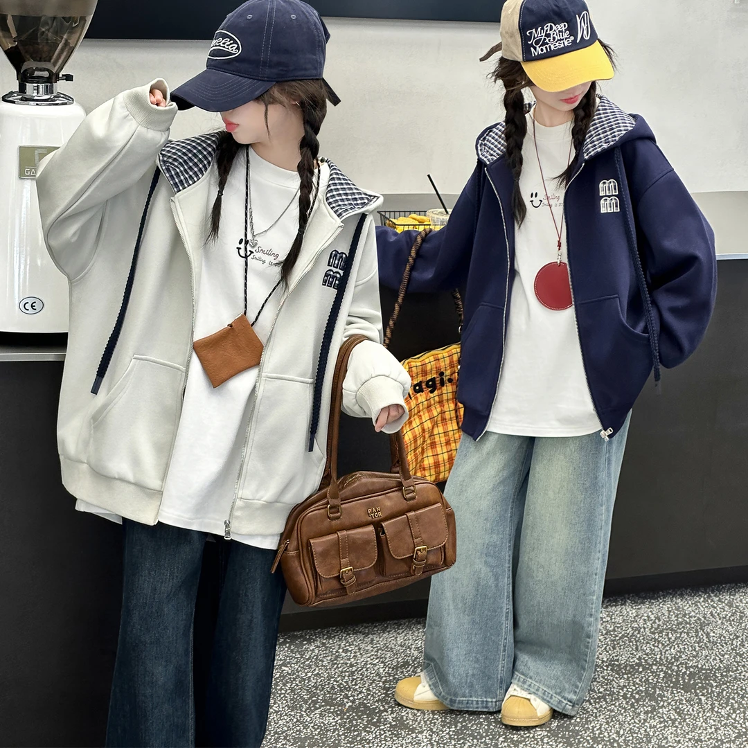 女童外套春秋2025新款6-12岁15岁中大童休闲运动洋气秋季百搭上衣