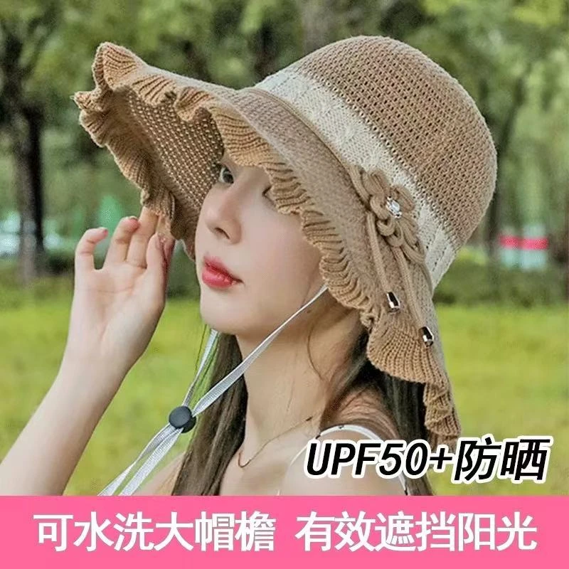 可水洗折叠帽子夏天女士遮阳帽韩版防晒太阳帽大檐沙滩凉帽盆帽女