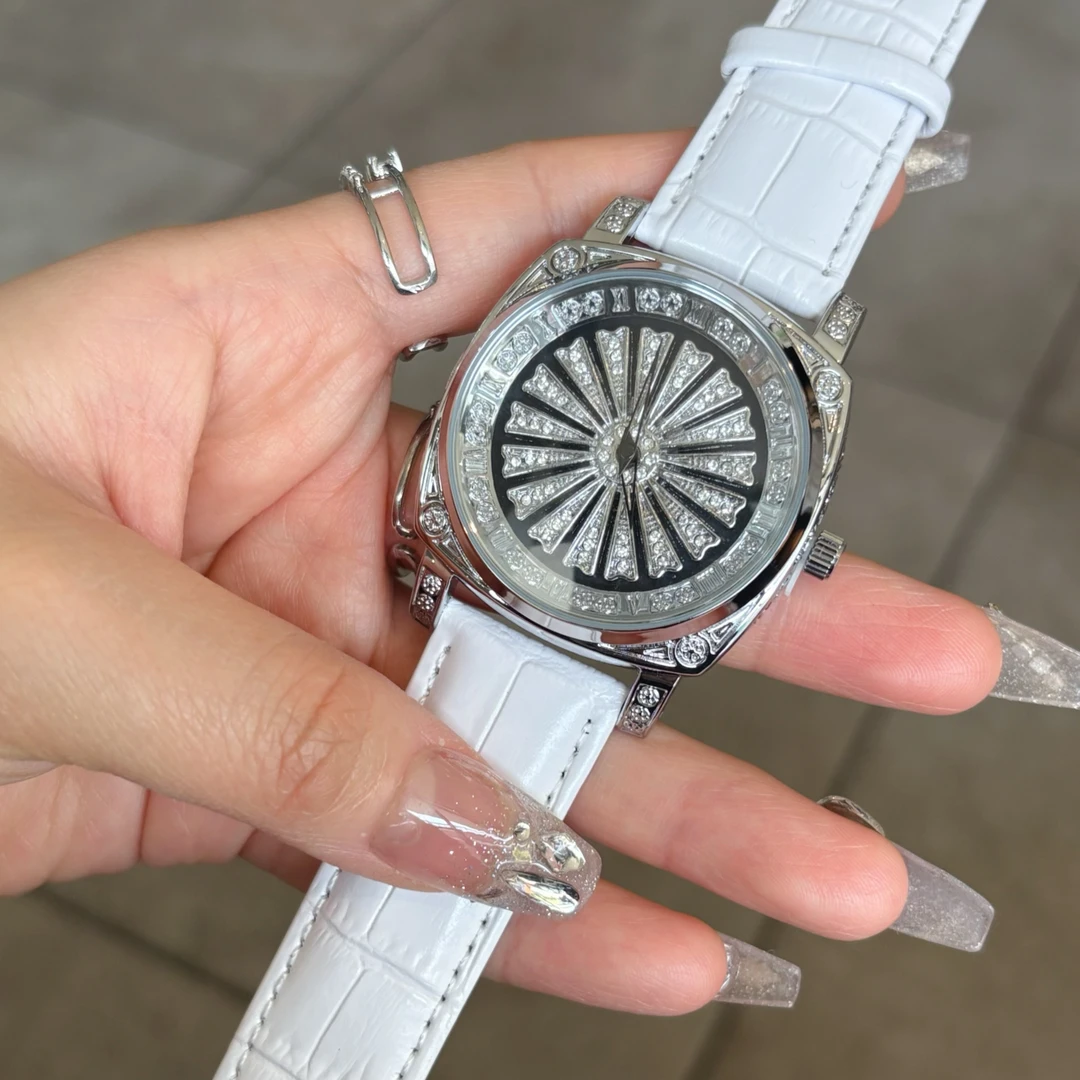 旋转正品时尚男女表通用新款正品手表女石英雕花防水带腕表