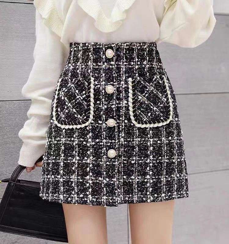 泡泡家【051-100】小香风秋冬新款高腰显瘦百搭短裙短裤