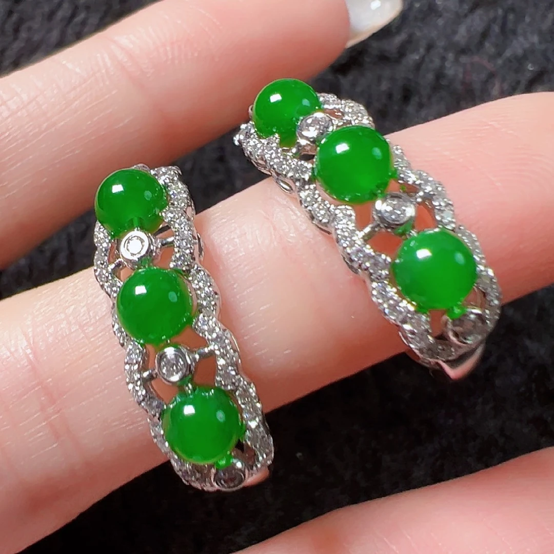 翡翠18K金镶嵌耳饰签收后24小时鉴赏期，过时不退