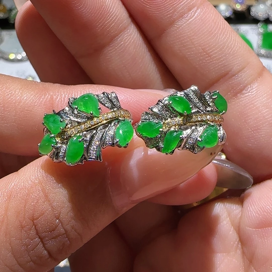 【闪购商品】18K金镶嵌翡翠耳饰天然
