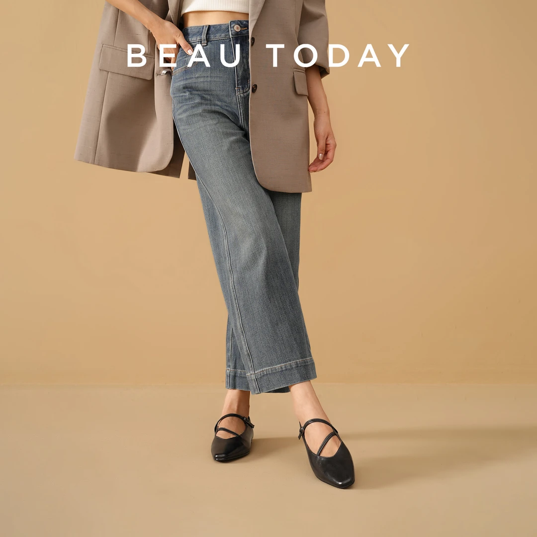 BeauToday【进口水洗马皮】商场同款英伦风法式复古绑带玛丽珍平底