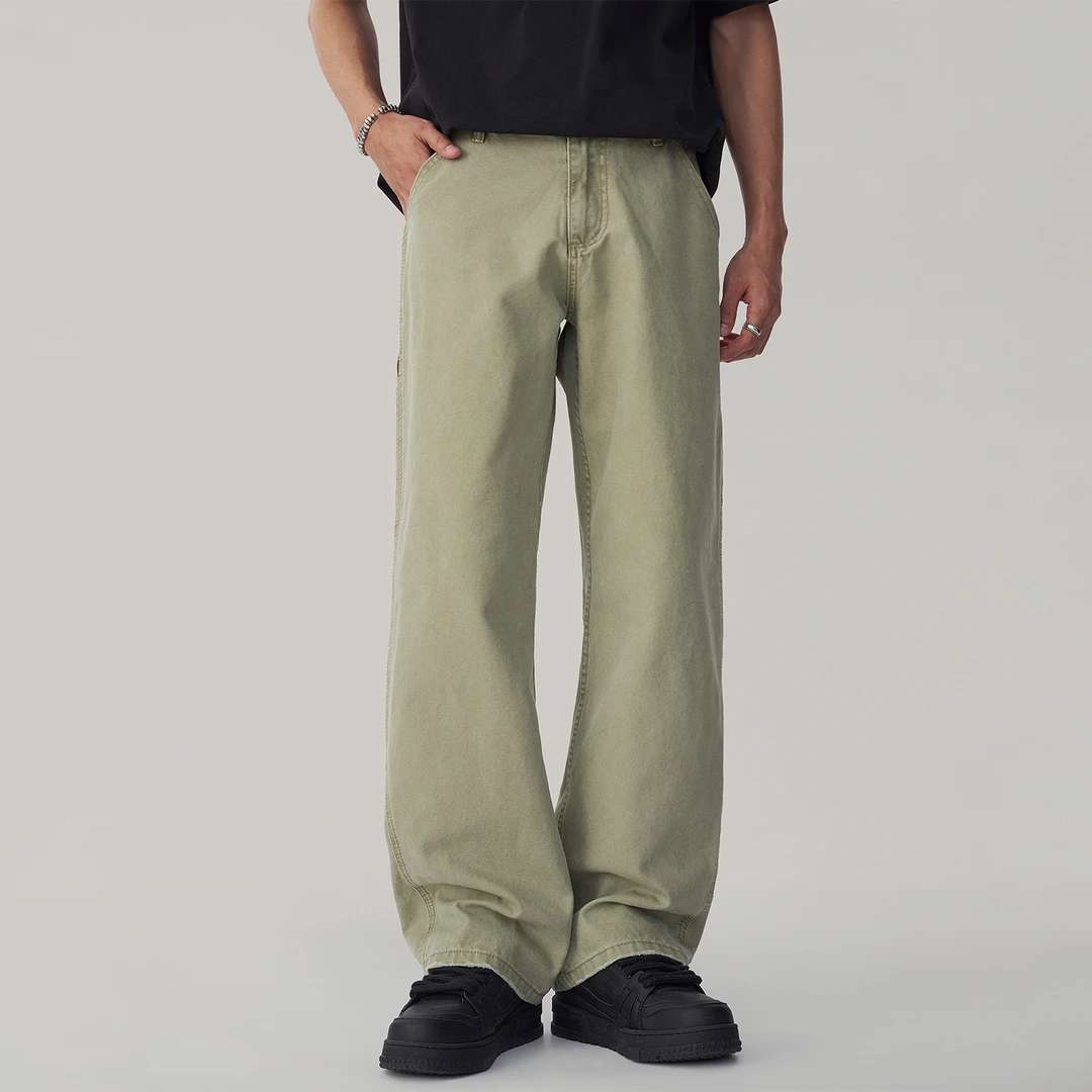 男士春季新款美式高街cleanfit潮牌牛仔裤纯棉宽松直筒工装长裤子