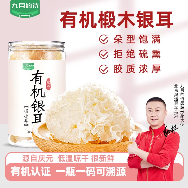 九月的诗有机椴木小银耳100g*1罐精选银耳桃胶羹易出胶干货无硫熏
