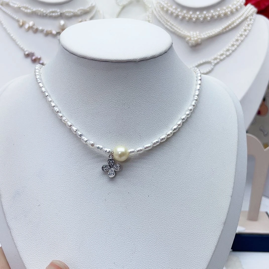 颈饰银S925镶嵌淡水珍珠