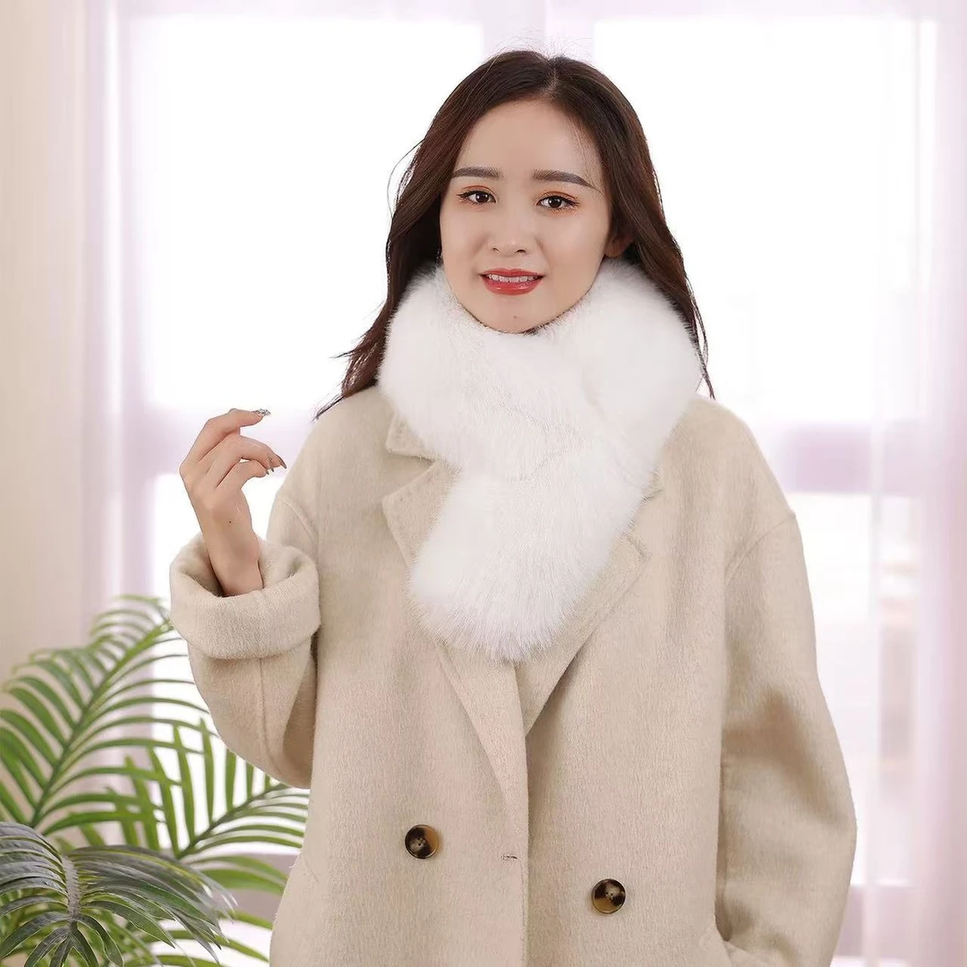 轻奢名媛风狐狸毛围巾女秋冬季毛领加厚双面毛仿皮草围脖保暖百搭