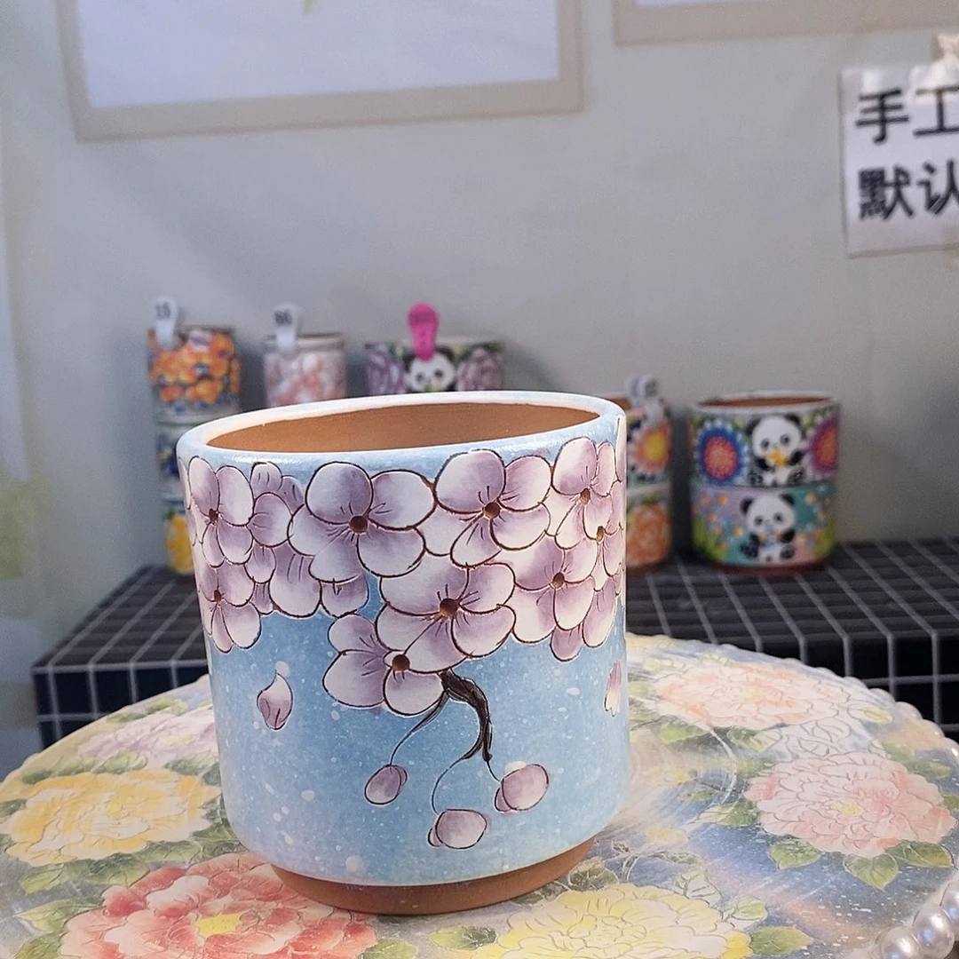 红泥花盆手绘红陶花盆