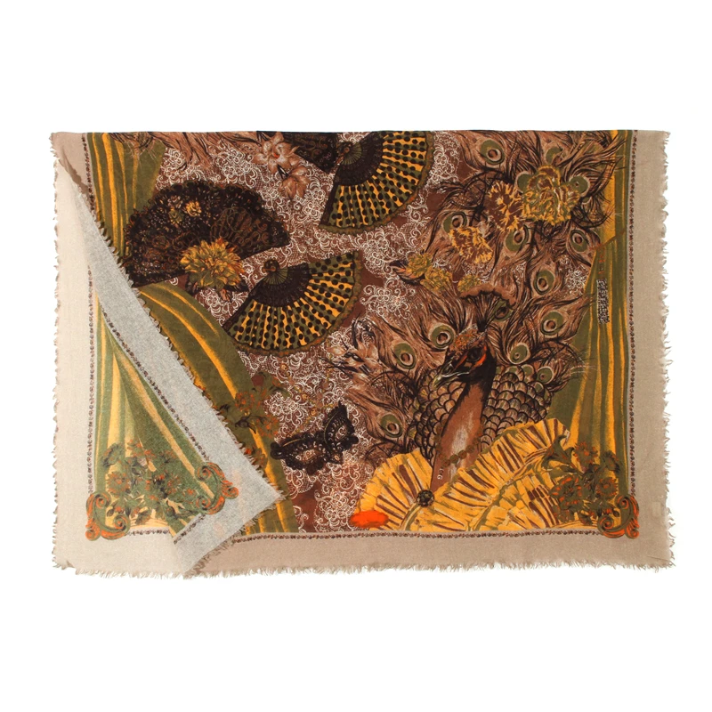 【羽扇花丛】尼泊尔羊毛长巾尺寸140*190cm