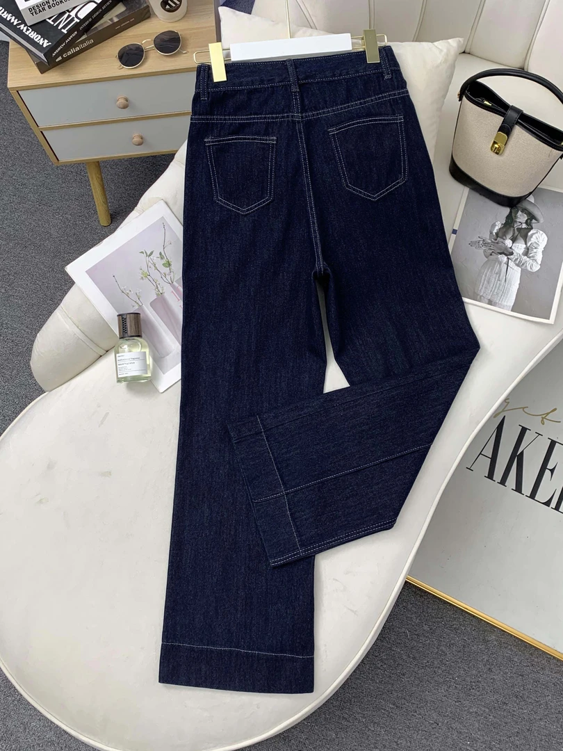 夏新款高腰显瘦窄版阔腿牛仔裤美腿线女牛仔裤新款2025爆款8007