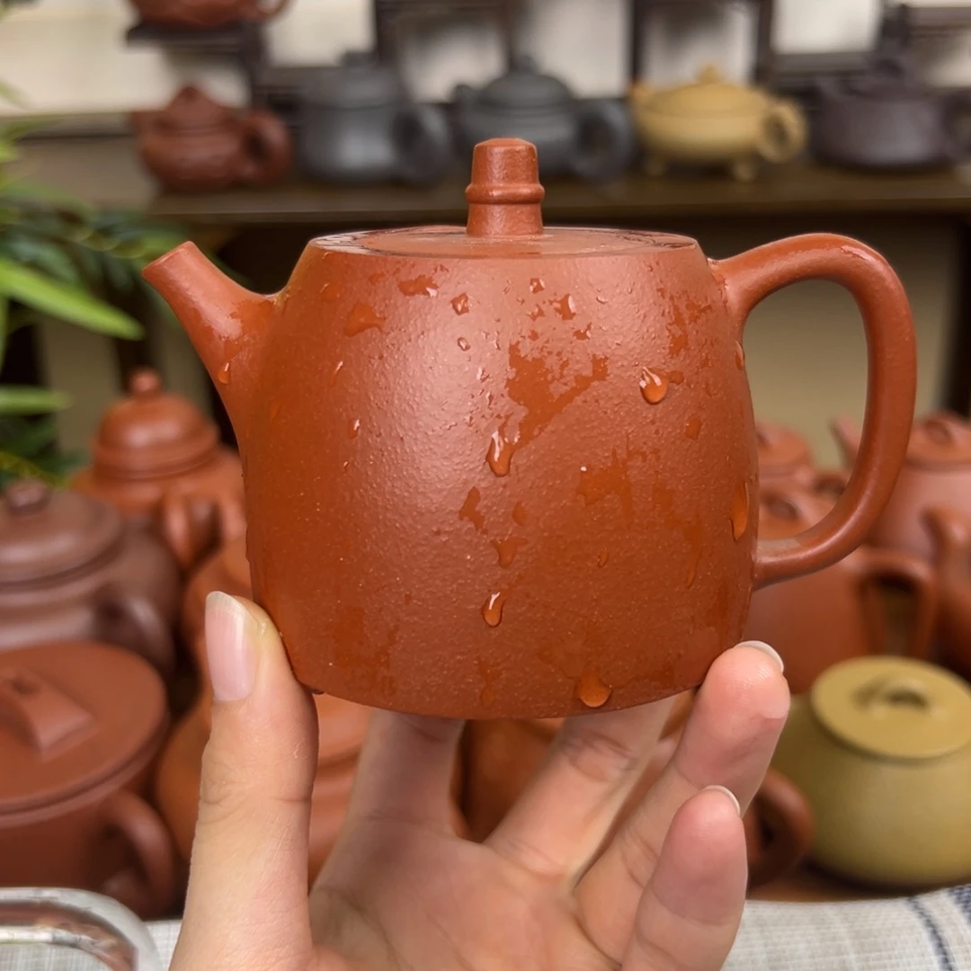 茶壶紫砂紫砂壶汉铎鱼籽朱泥200cc微微瑕