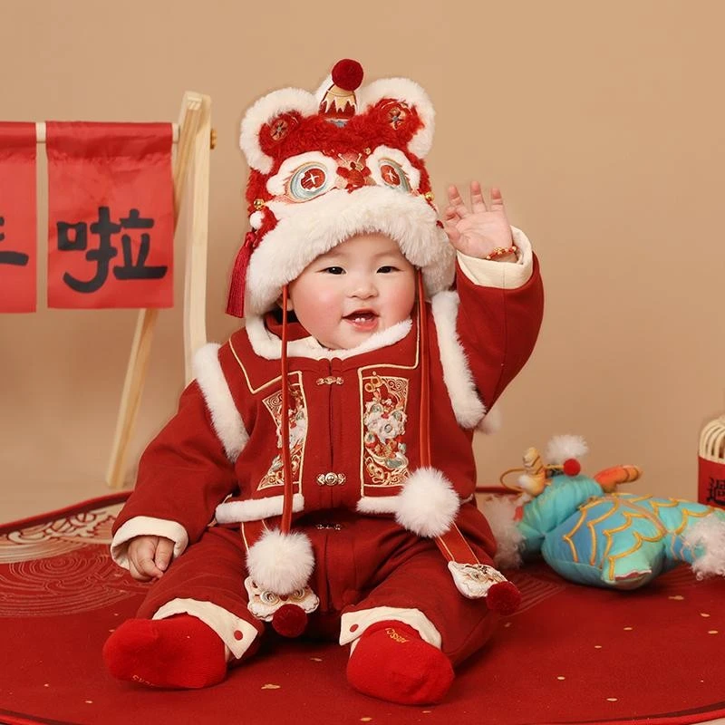 婴儿拜年服冬季新款连体衣白天抓周周岁礼服男宝女宝新年过年衣服