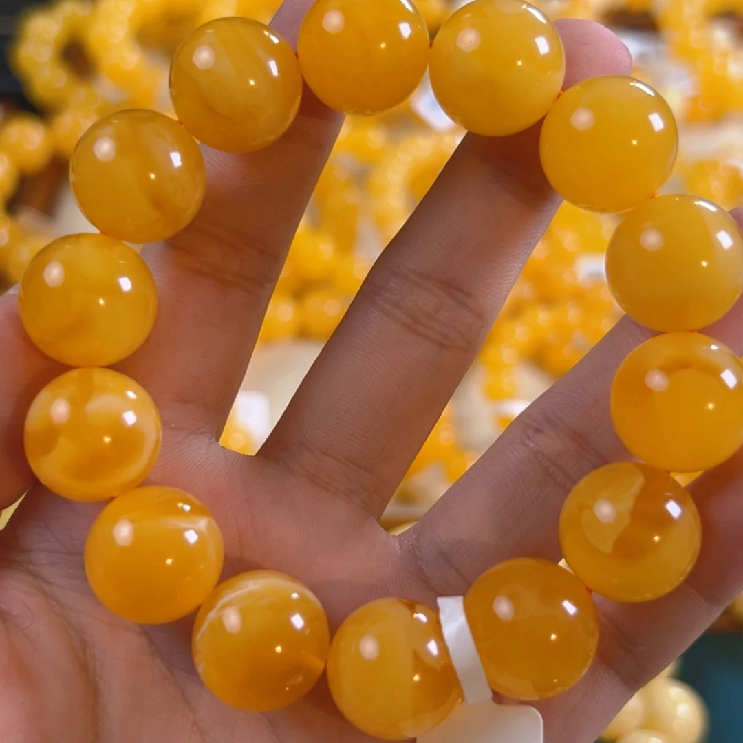 琥珀未镶嵌手链34.3g焦皮同料圆珠16mm hh