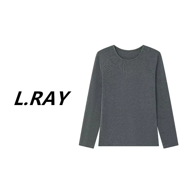 L.RAY-天丝莫代尔山羊绒打底衫女秋冬宽松圆领纯色亲肤内搭