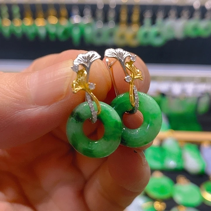 翡翠18K金镶嵌耳饰耳坠