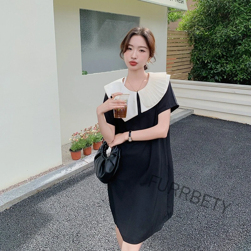 赫本风不规则娃娃领连衣裙女夏2025新款小个子显瘦时尚气质小黑裙