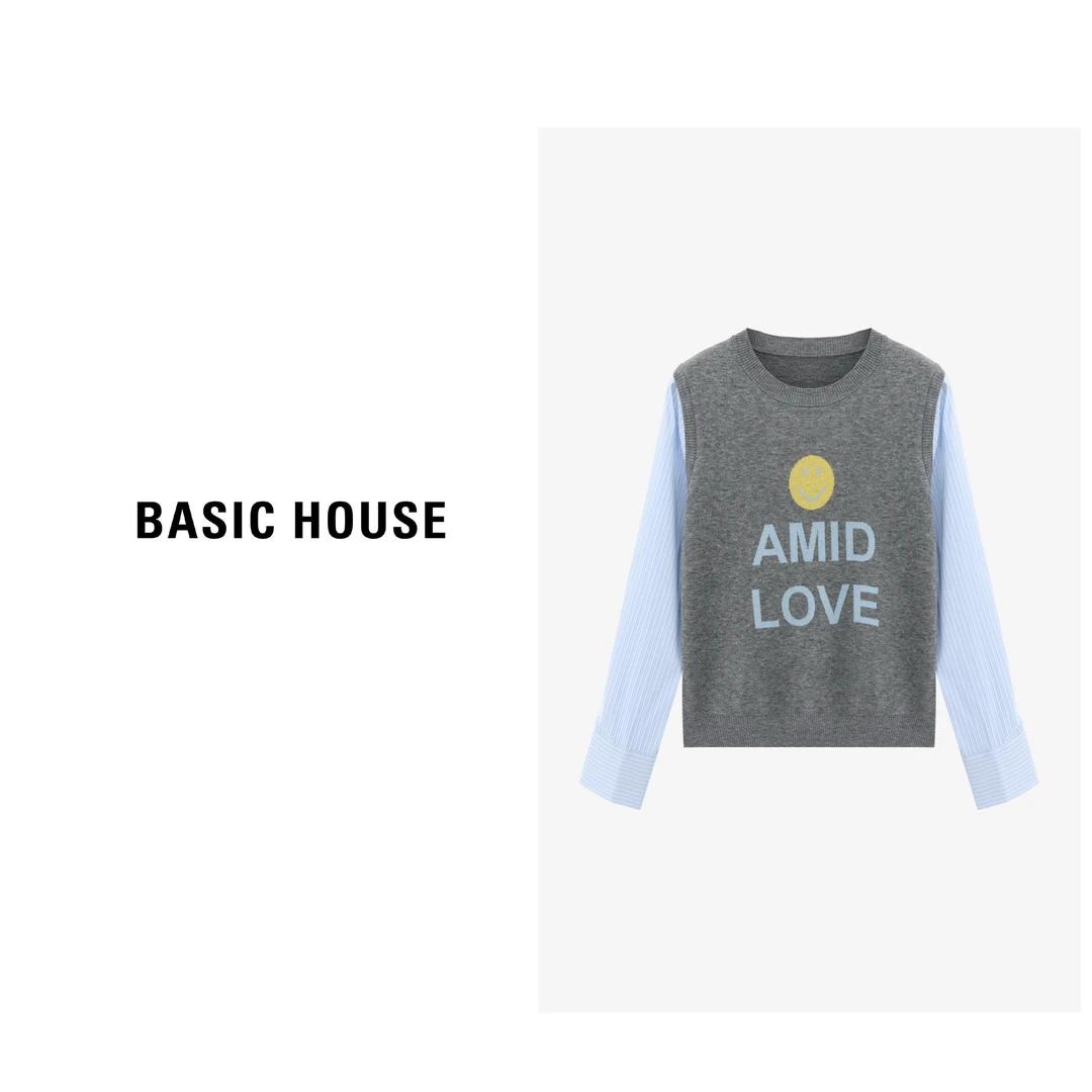 Basic House/百家好春季拼接撞色百搭休闲时尚毛衣B06245I9982