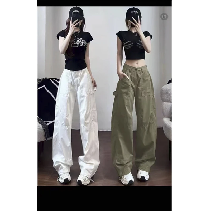 2905夏季薄款工装裤女高腰显瘦宽松百搭多口袋设计直筒阔腿休闲裤