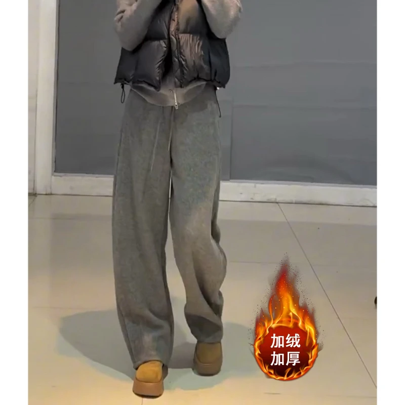 Aimeerosa/艾洛莎加绒加厚弯刀裤女直筒裤2025年冬季韩系显瘦卫裤