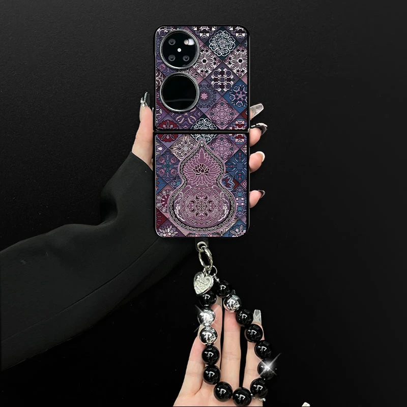 适用华为pocket2手机壳葫芦图腾小羊皮折叠壳全包保护套