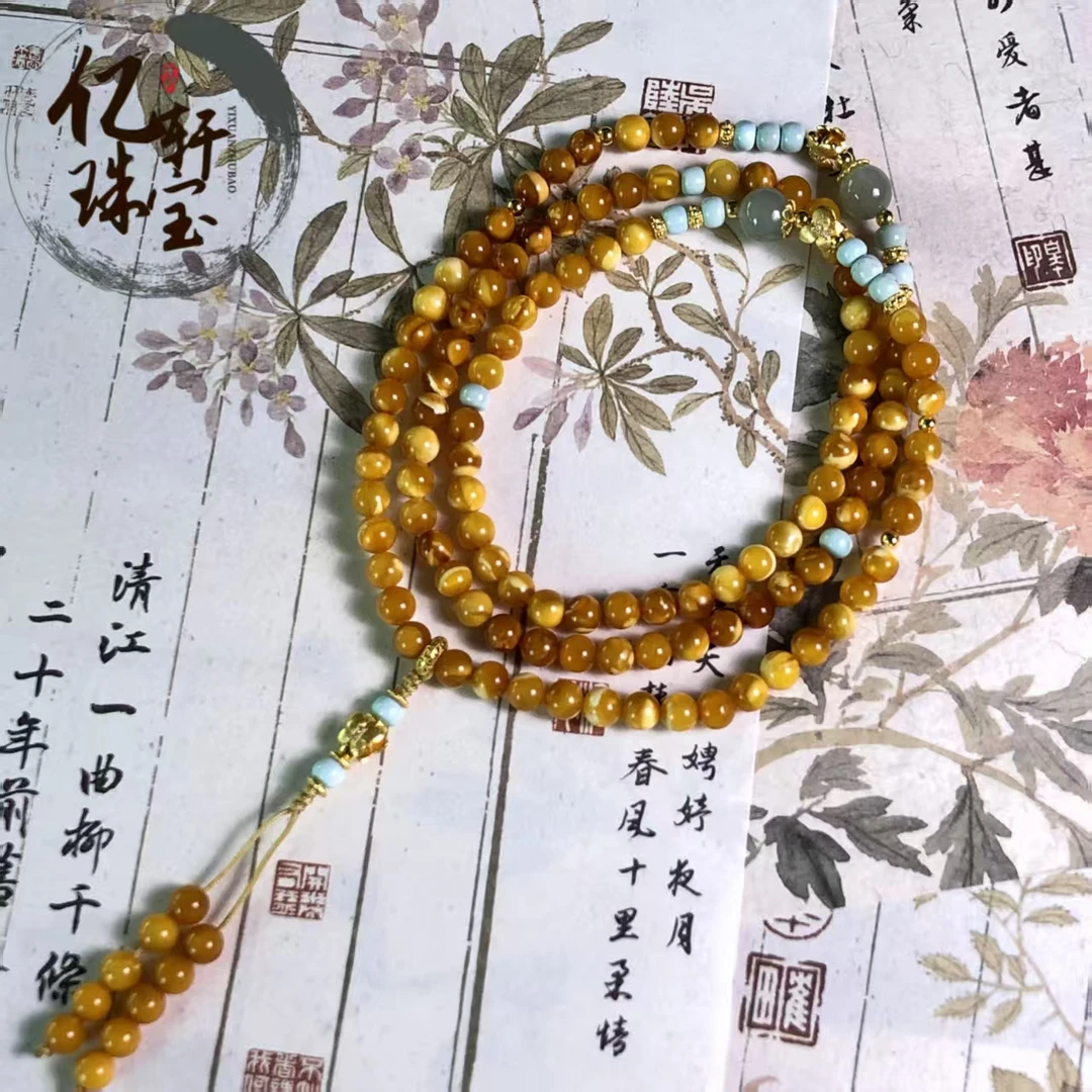 【亿轩臻选】ZX183009花蜡108毛衣链diy绿松&翡翠5+4mm+