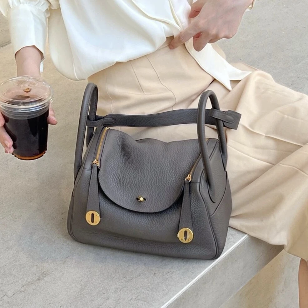 99新 Hermes/爱马仕 lindy26锡器灰金扣tc皮X单肩包