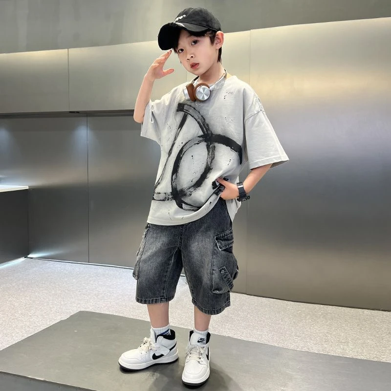 男童夏装套装2025新款夏款中大儿童装夏季男孩短袖痞帅气时髦潮酷