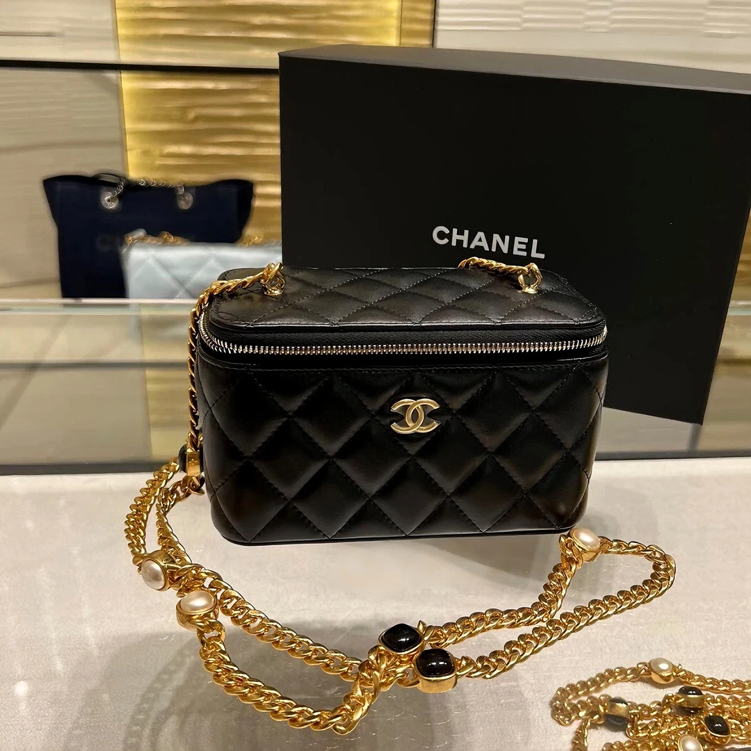 99新 Chanel/香奈儿 0856|香奈儿宝石新款芯片镭射链条化妆盒斜挎