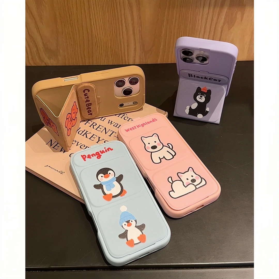 翻盖折叠企鹅西高地适用苹果17支架手机壳16华为P70pro小米15套13