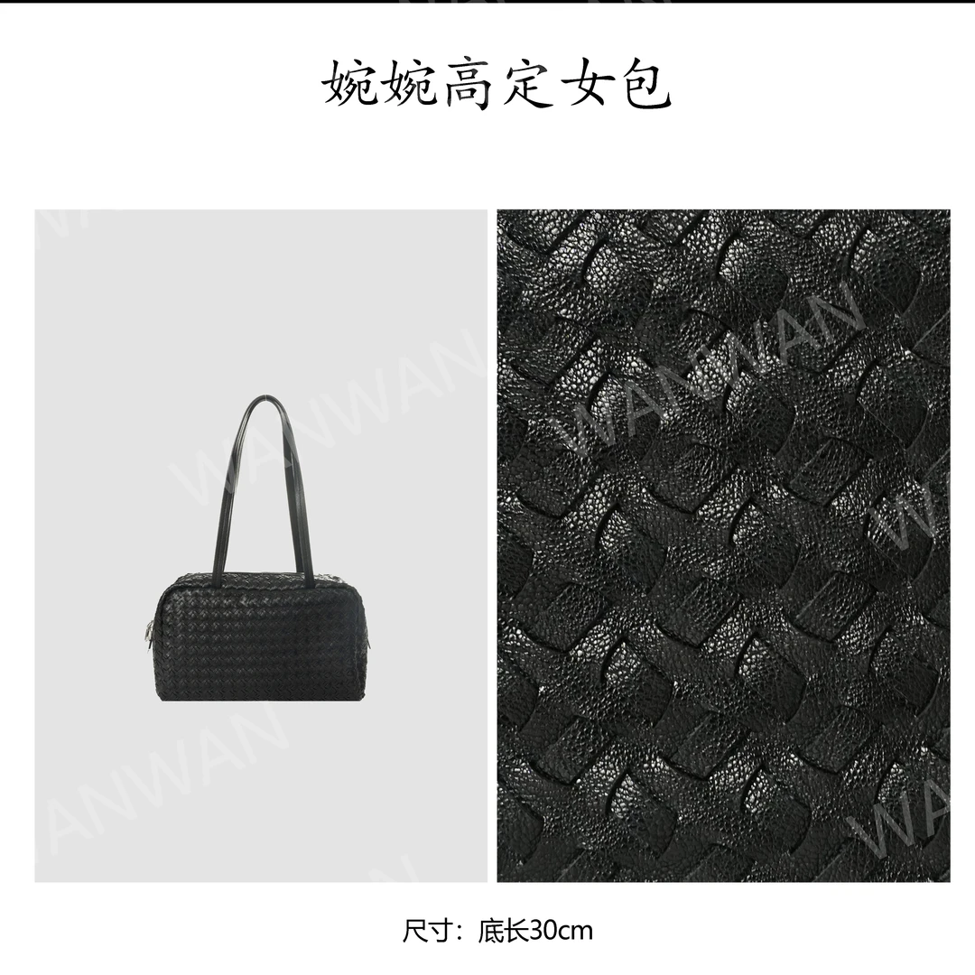 单根纯色简约风编织单肩包黑色肩包零钱包BV3382-黑色