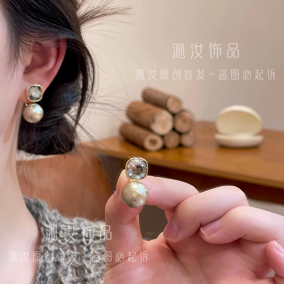 【沁汝饰品】QR133珠珠方糖前后戴耳环一款两戴