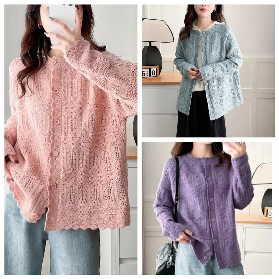 梦冬佳--110-190斤微胖mm大码女装精致钩花针织衫开衫外套上衣