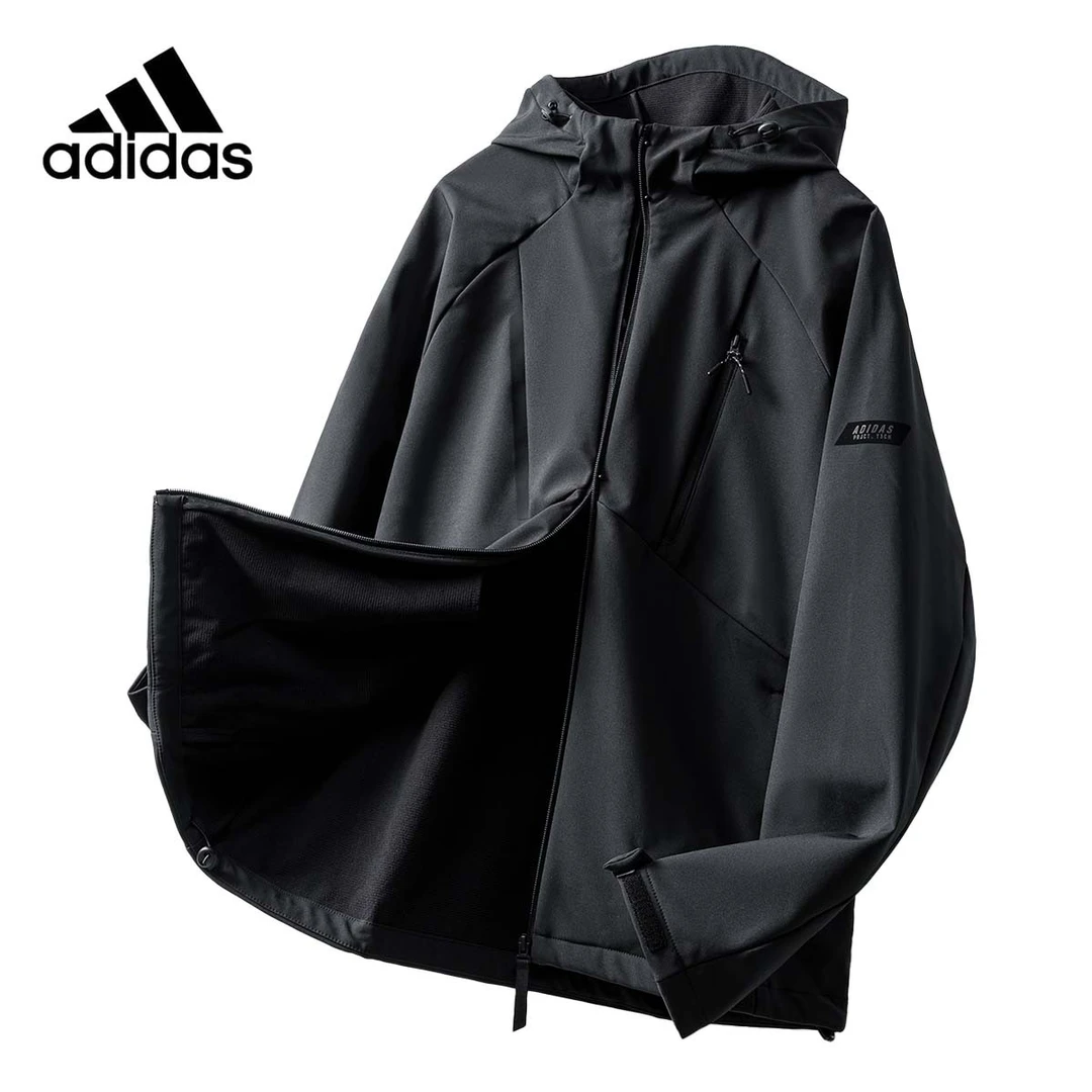 adidas阿迪达斯冲锋衣秋冬户外骑行连帽防风抓绒保暖跑步夹克外套