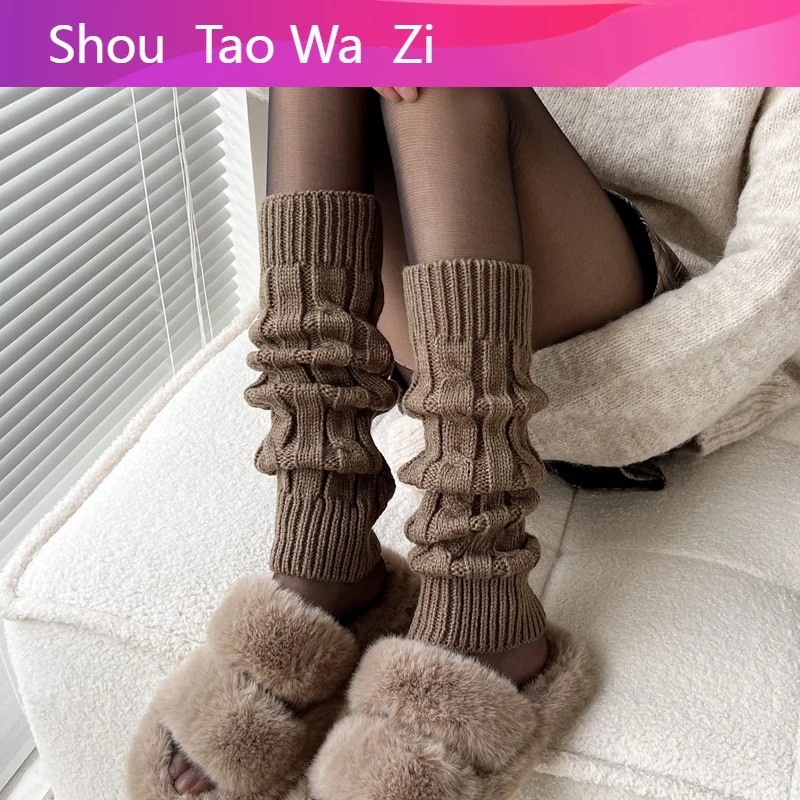 秋冬咖啡色袜套女白色小腿袜黑色中筒堆堆袜加厚保暖针织灰色腿套