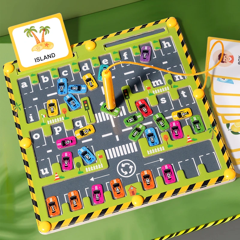 儿童磁力字母停车移位迷宫闯关玩具早教益智专注训练运笔走珠游戏
