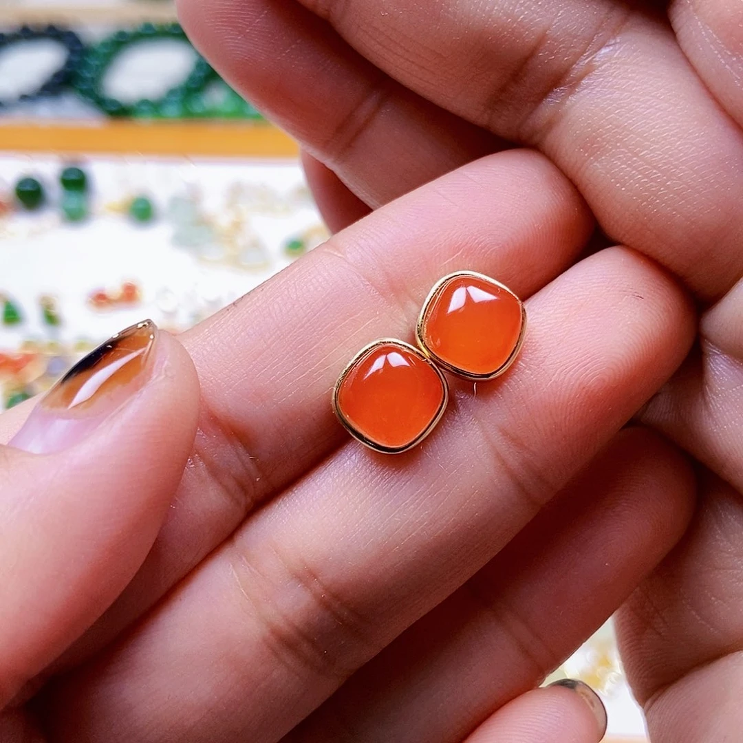 和田玉耳饰银S925镶嵌