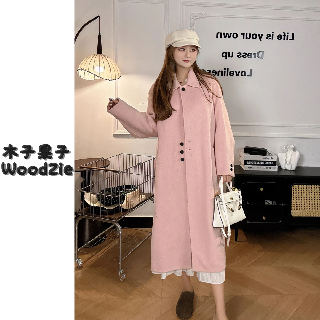 【木子果子WoodZie】秋冬赫本风娃娃领简约时尚长款羊毛大衣25912
