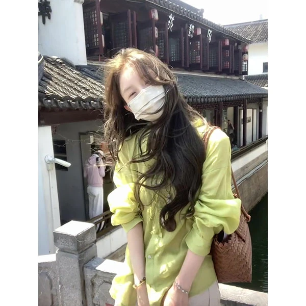 韩系长袖潮流宽松优雅气质衬衫女2025年夏季新品上衣+裤子套装