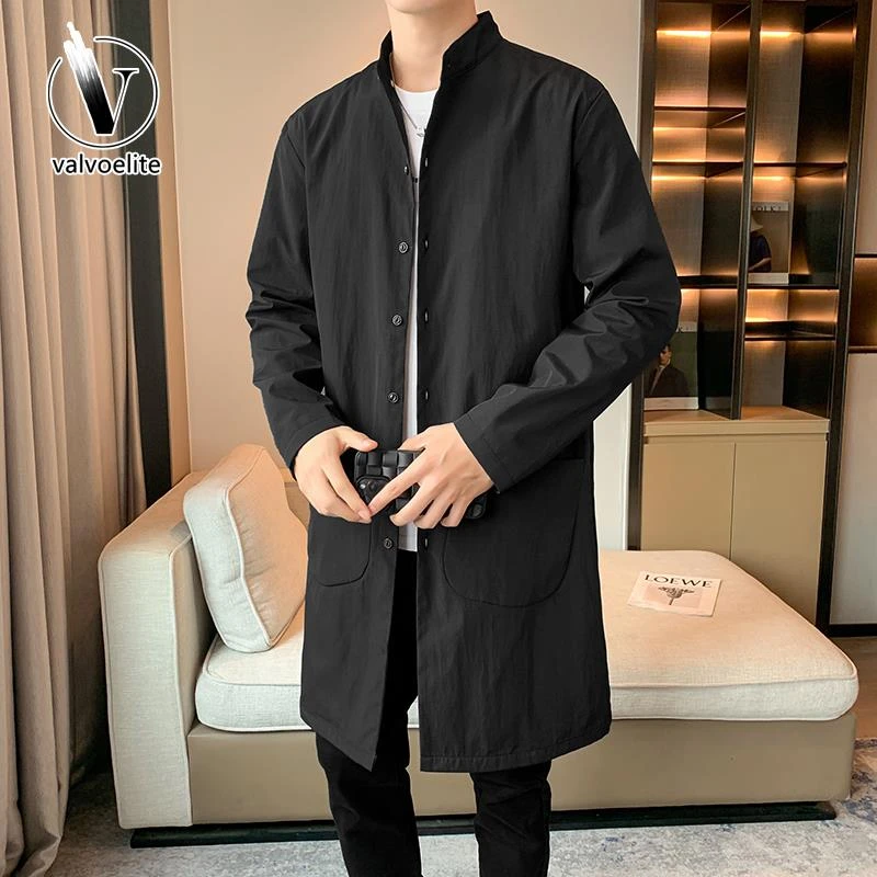 VALVOELITE男风衣2025春秋季新款修身薄款百搭休闲中长版夹克外套